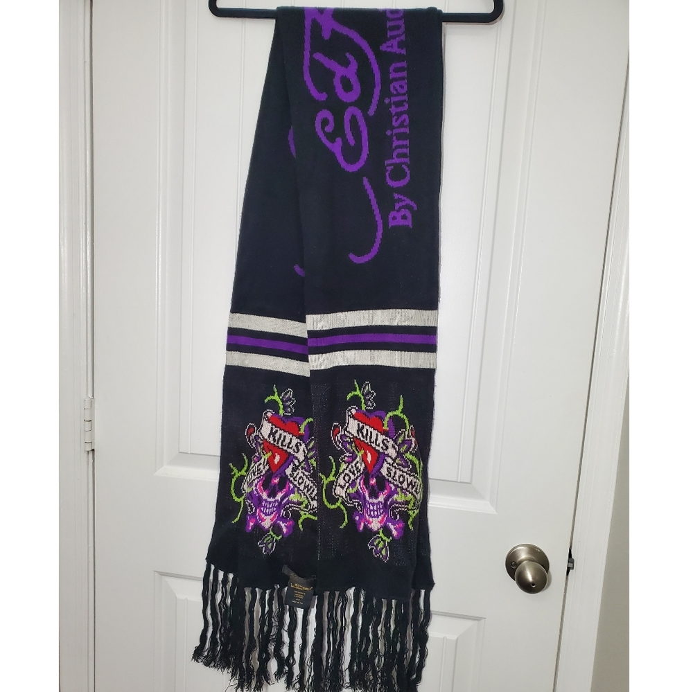 Ed Hardy Love Kills Slowly Scarf Purple and Black